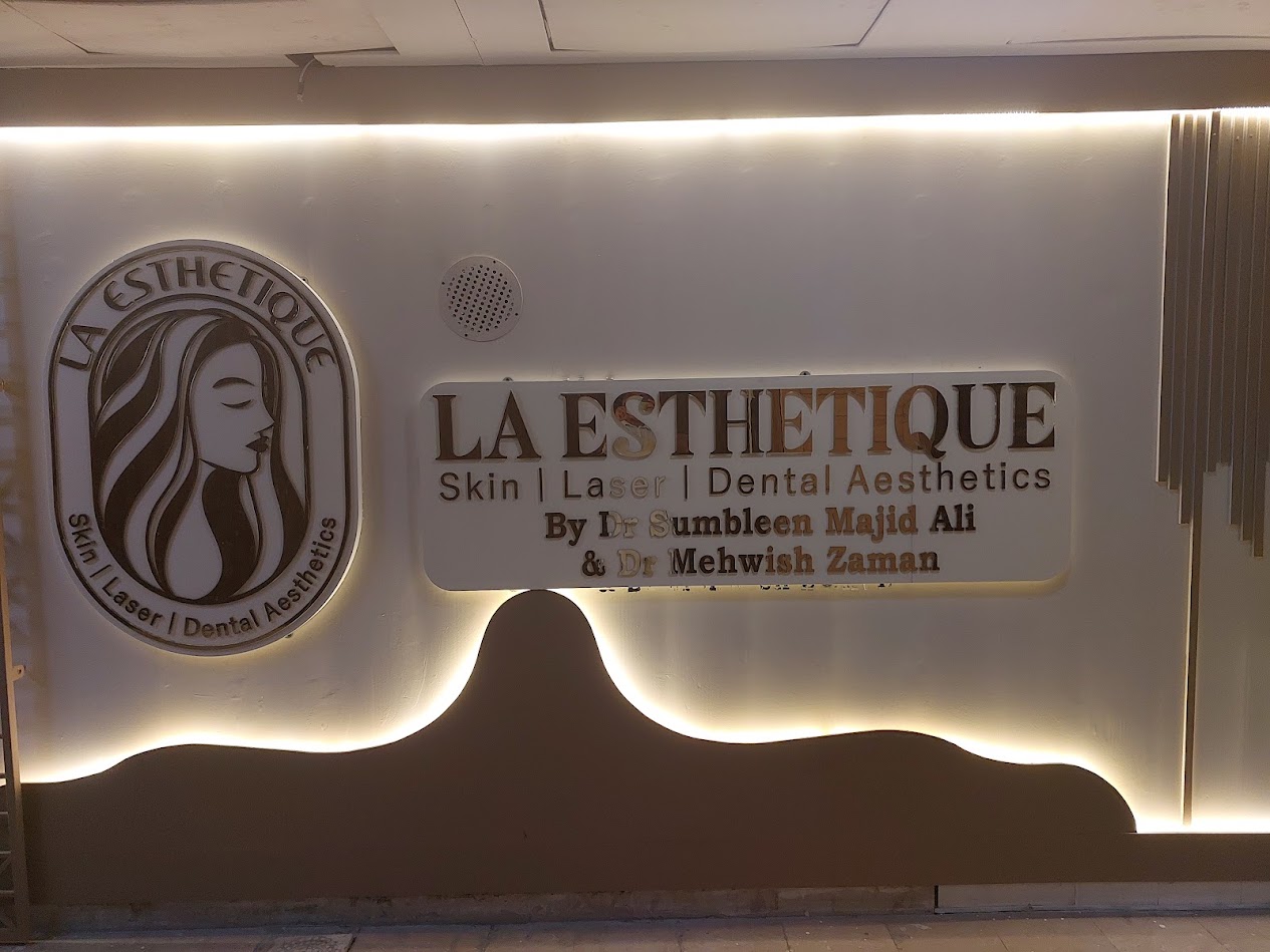 La Esthetique clinic entrance signage in F-11 Markaz Islamabad