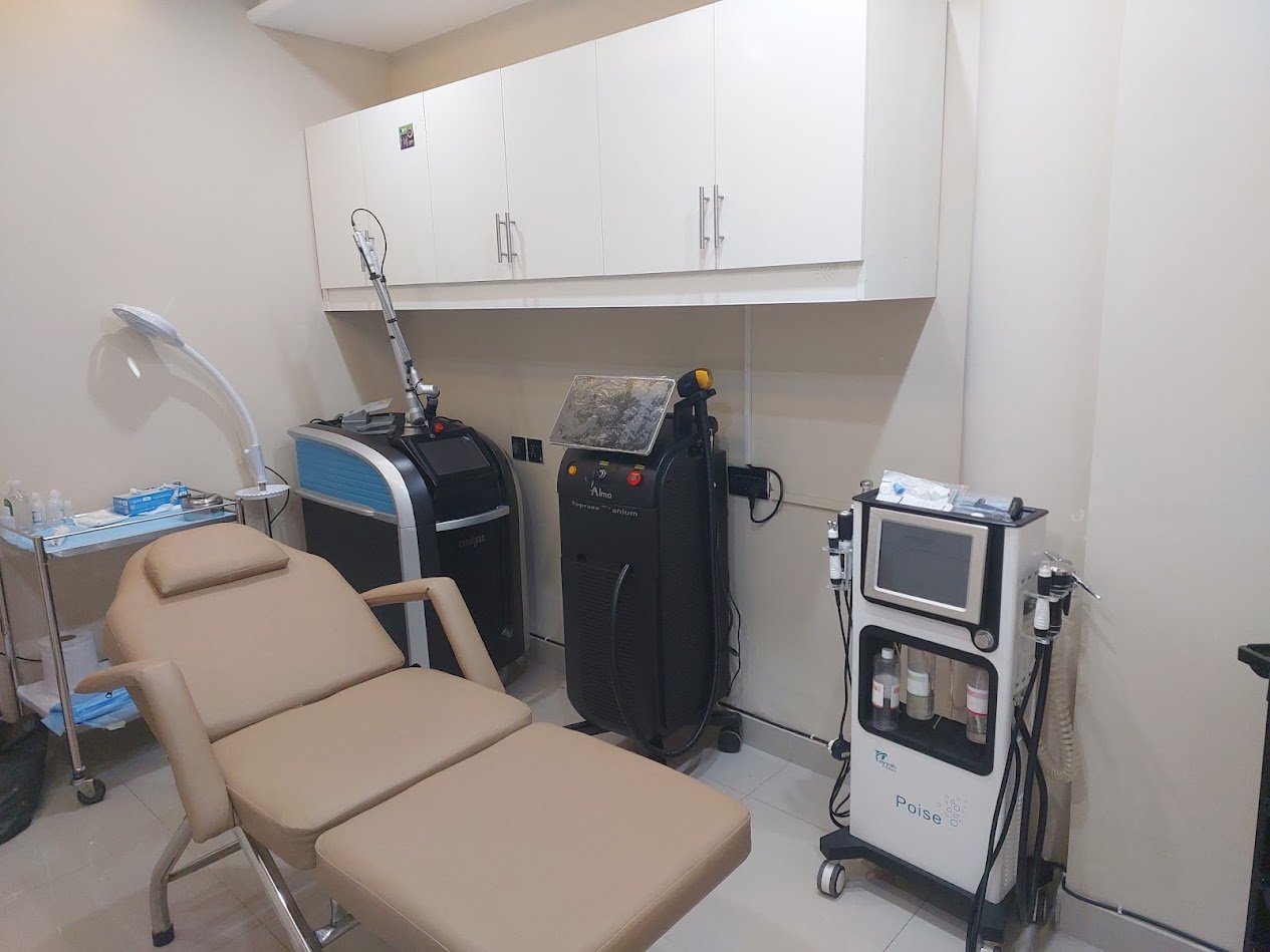 Treatment room at La Esthetique with laser and facial devices
