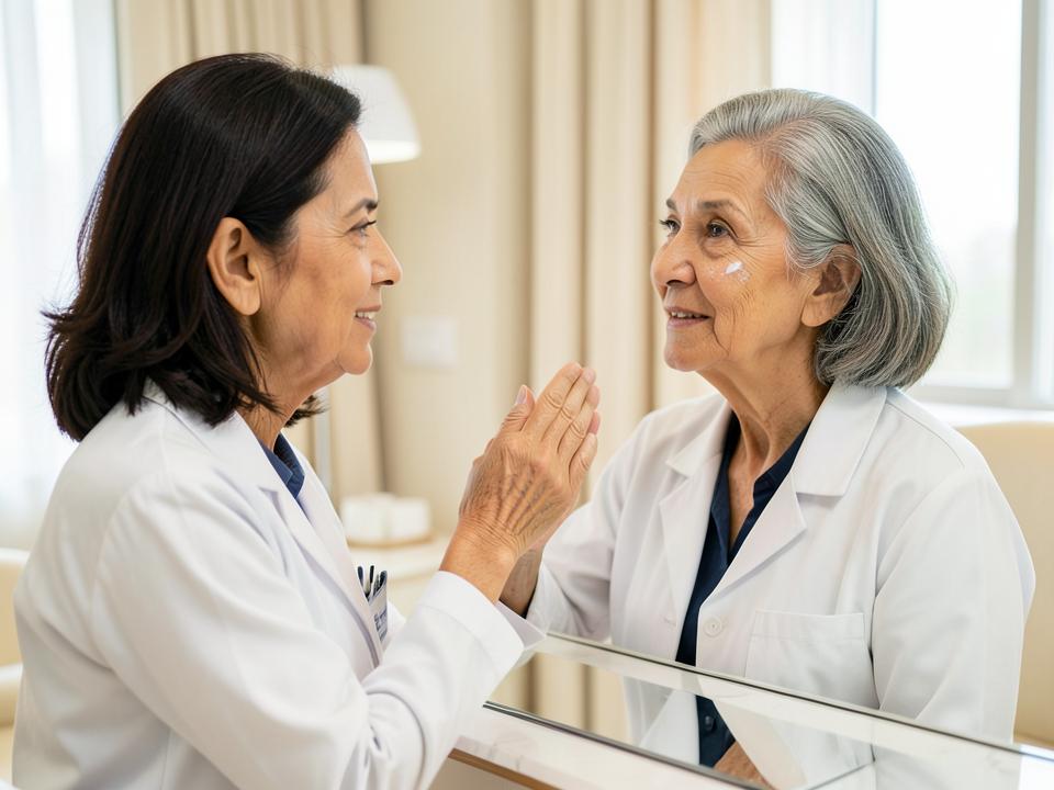 Mature patient discussing a personalized anti-aging skin plan with a doctor