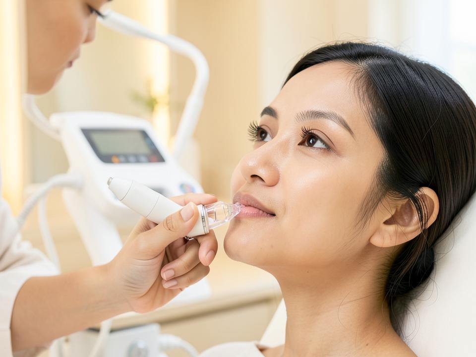 Clinician performing a HydraFacial-style hydradermabrasion treatment