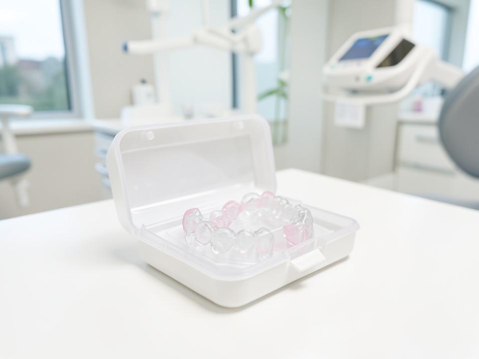 Clear removable orthodontic aligners in a case in a modern dental clinic