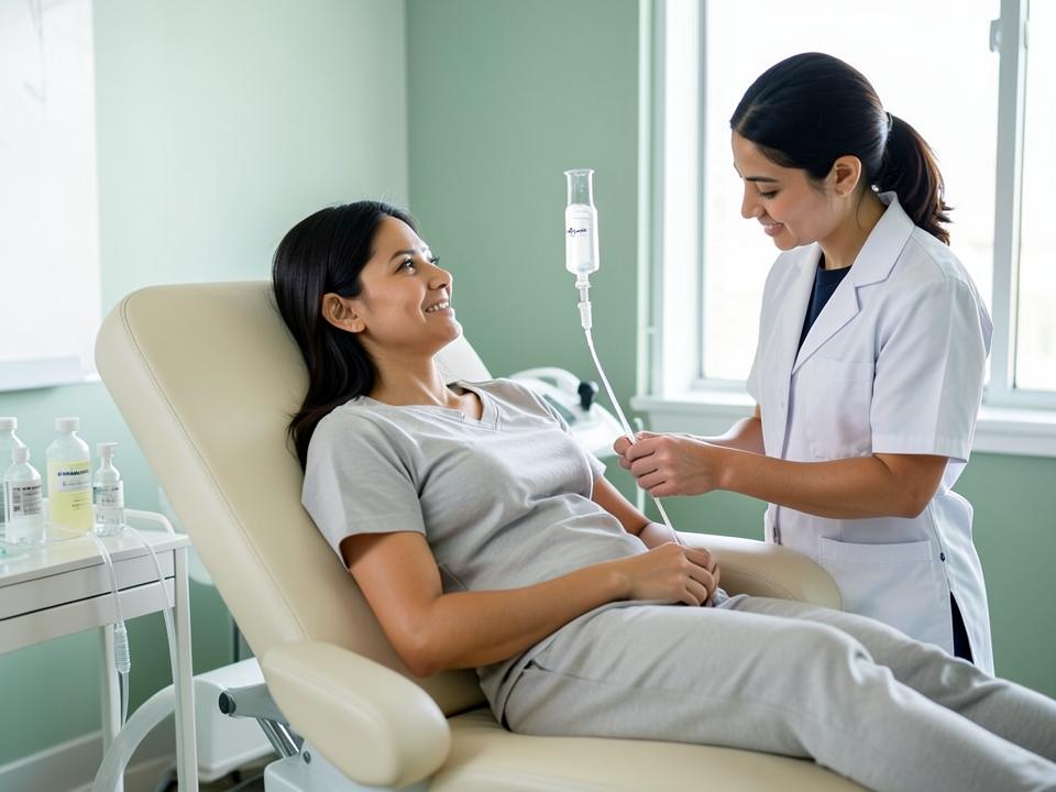 Patient receiving a supervised IV wellness drip in a premium clinic