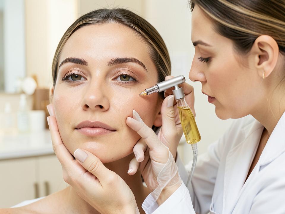 Clinician performing professional PRP microneedling facial care