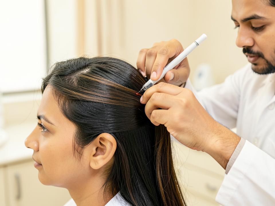 Clinician performing a professional PRP scalp treatment