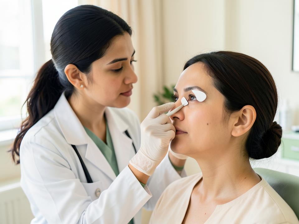 Doctor assessing a patient's under-eye area before a filler treatment